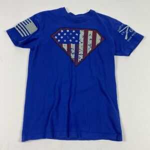 Grunt Style Shirt Mens Small Blue American Flag Superman Shield Graphic Tee